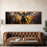 Graffiti Battle Angel, Framed Canvas Print, Game Room Art, Panoramic Painting, Panoramic Wall Art, Extra Large Wall Art