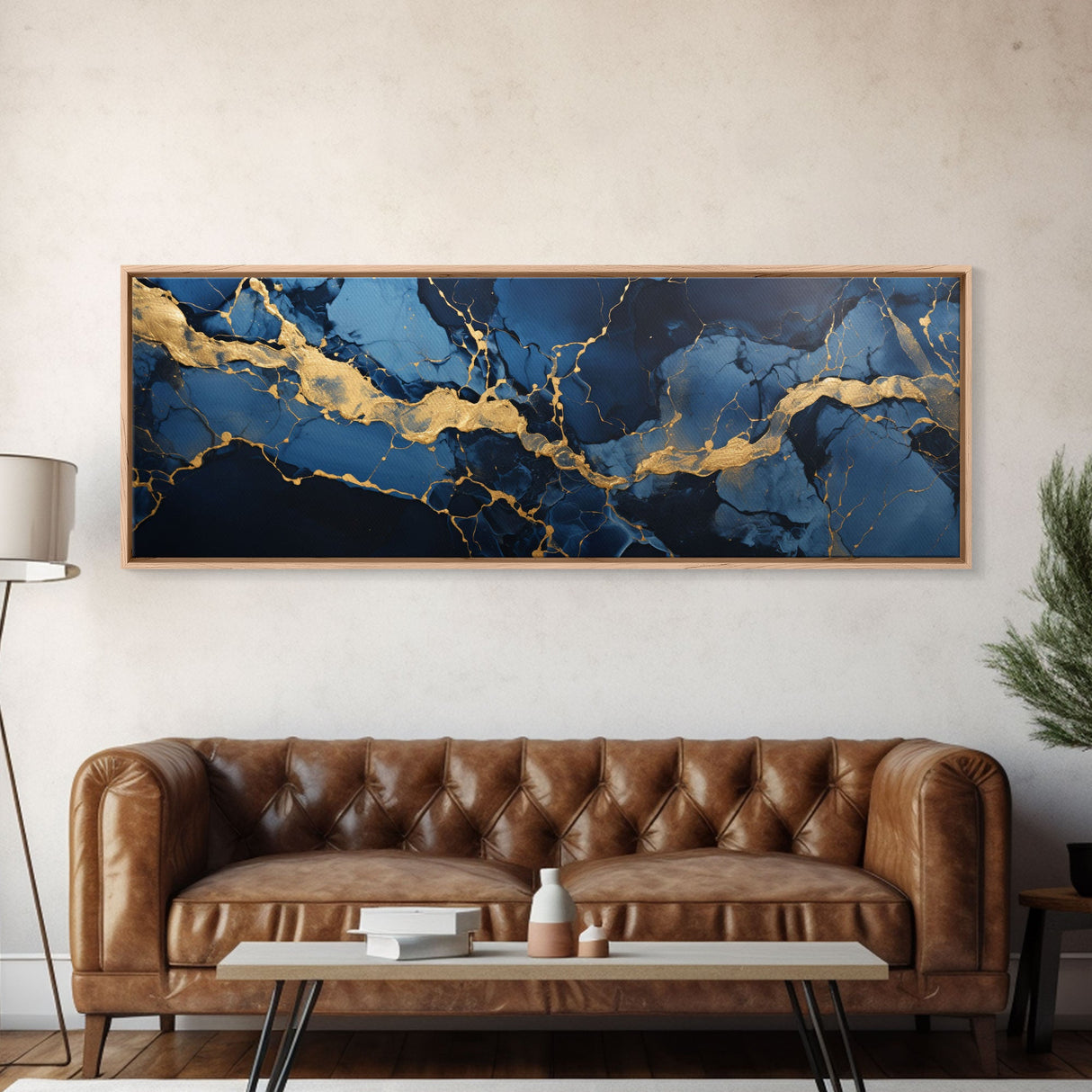 Black, Blue and Gold Marble Canvas Wall Art, Abstract Canvas Art, Panoramic Art, Large Wall Art, Marble Wall Decor, Large Canvas Modern Art