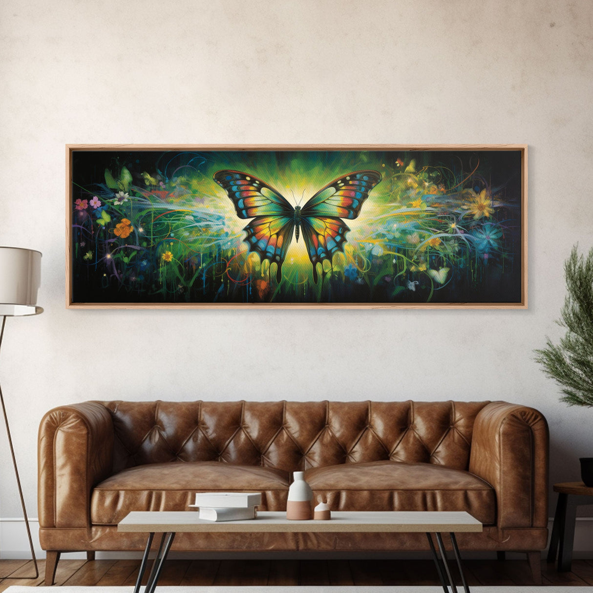 Panoramic Extra Wide Butterfly Wall Art Canvas Print, Framed Wall Art, Girl's Room Decor, Kid Room Art, Christmas Gift