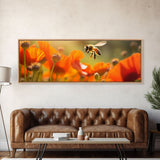 Panoramic Macro Photo Of a Honey Bee, Framed Canvas Print, Nursery Decor, Bee Art, Unique Wall Art / Gift Idea