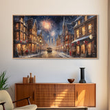 Christmas / New Years Fireworks - Framed Canvas Print - Christmas Wall Art - Christmas Oil Painting - Holiday Decor - Seasonal Art