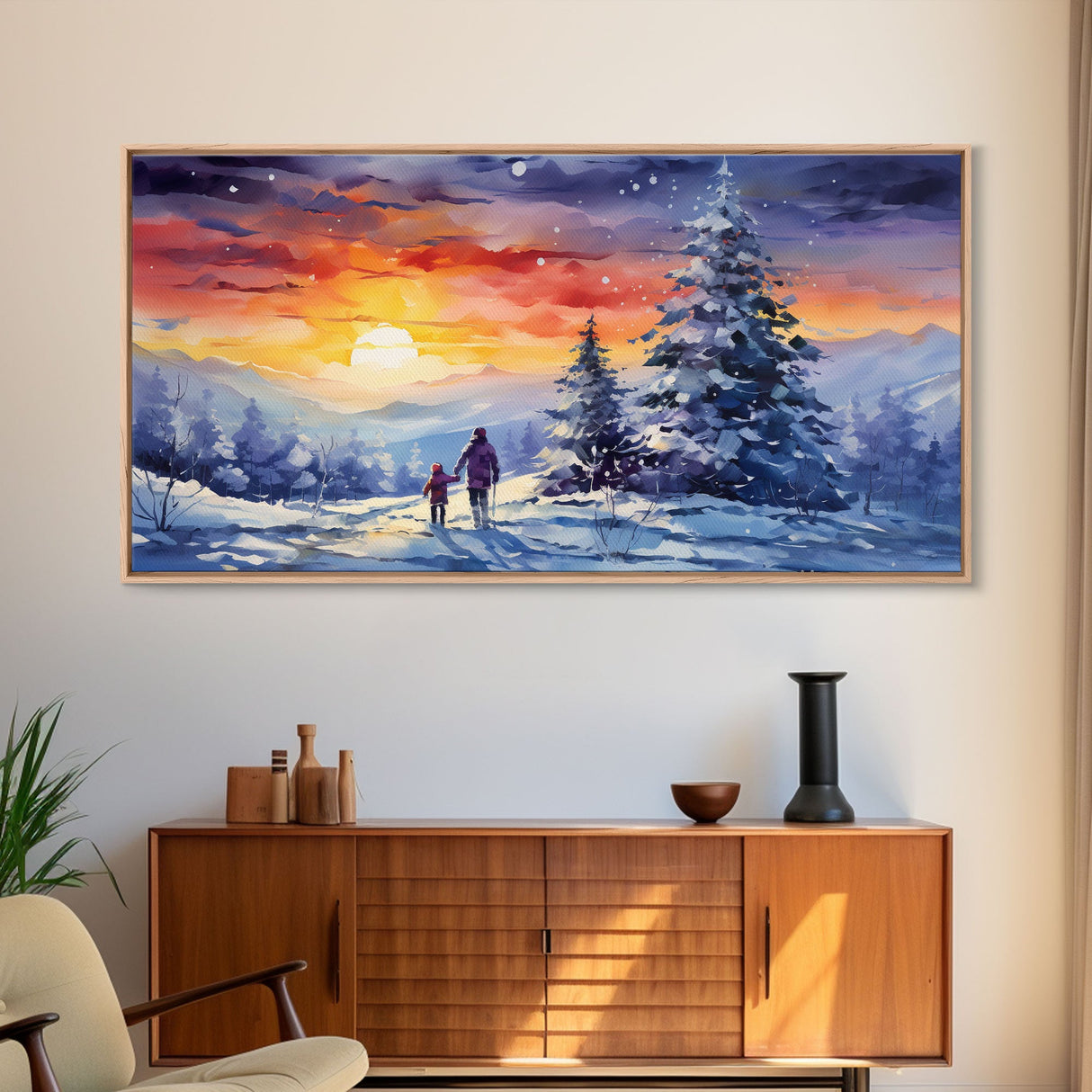 A Christmas Day Hike - Winter Wonderland Framed Canvas Print - Christmas Decor - Christmas Oil Painting - Holiday Wall Art Painting