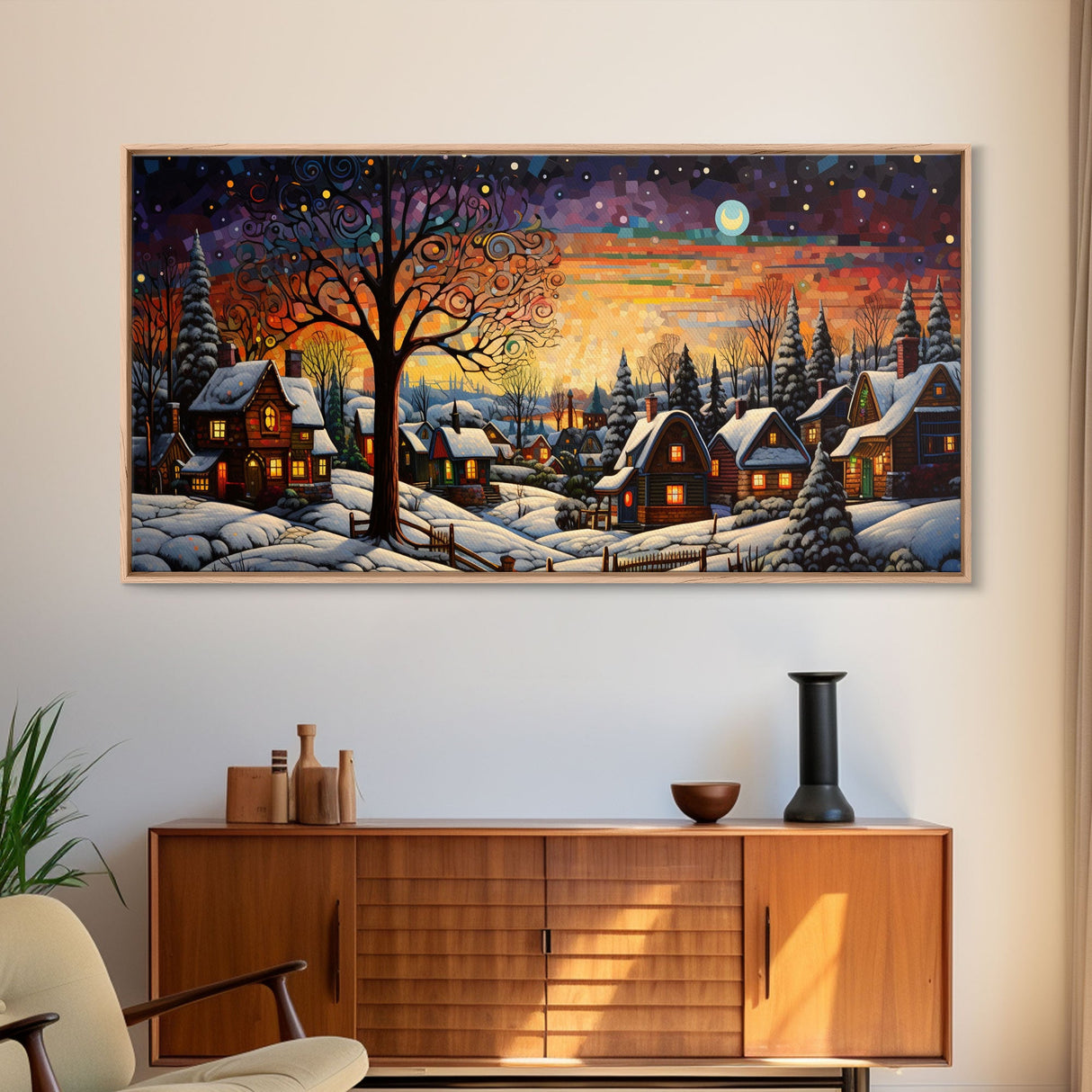 Winter Wonderland Abstract Christmas Art - Framed Canvas Print - Holiday Wall Art - Winter Decor - Winter Centerpiece Art