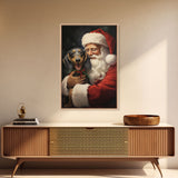 Santa and his Dachsund, Framed Canvas Print, Christmas Wall Art, Xmas Art, Christmas Art Print, Santa Decor