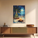 A Beach Christmas Framed Canvas Print, Christmas Painting, Tropical Beach Xmas Decor