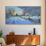 Beautiful Winter Snowy Farm Framed Canvas Print Rustic Christmas Decor, Christmas Wall Art and Holiday Art Prints, Gift Home Decor