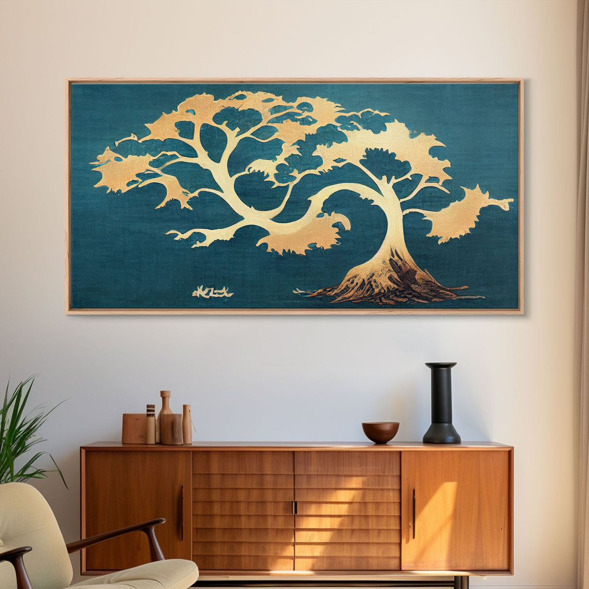 Japanese Bonsai Tree Abstract Art, ready to hang canvas print, cool unique wall decor, framed wall art, Living Room Wall Decor