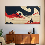 Samurai Fighting The Ocean, ready to hang canvas print wall art, framed canvas wall art, mancave decor