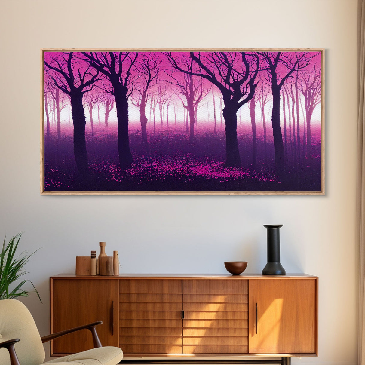 Purple Haunted Forest, Surreal Abstract Trippy Psychedelic Art, Ready To Hang Canvas Print, Framed Wall Art