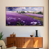 Purple Lavender Fields, Abstract Watercolor Art, Ready To Hang Canvas Print, Framed Wall Art