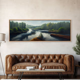 Log Floating Down A River, Extra Large Wall Art, Framed Panoramic Canvas Print, Framed Wall Decor