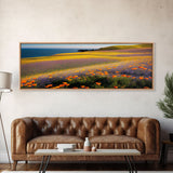 Orange and Purple Flowers in Bloom, Office Poster, Extra Large Wall Art, Framed Panoramic Canvas Print, Framed Wall Decor