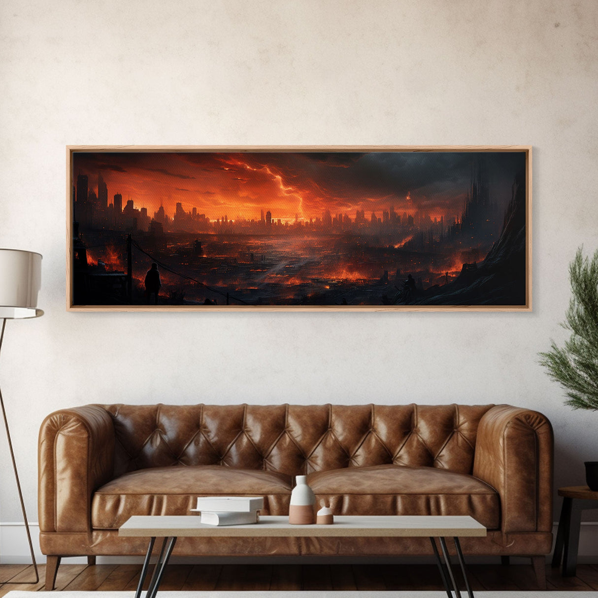 The Burning City Panoramic Canvas Print, Framed Halloween Art, Spooky Decor, Halloween Art, Halloween Wall Art, Halloween Art Print