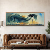 Palm Tree In A Hurricane, Extra Large Wall Art, Framed Panoramic Canvas Print, Framed Wall Art