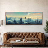 Cyberpunk City Above The Clouds, Futuristic Metropolis, Extra Large Wall Art, Framed Panoramic Canvas Print, Framed Wall Decor