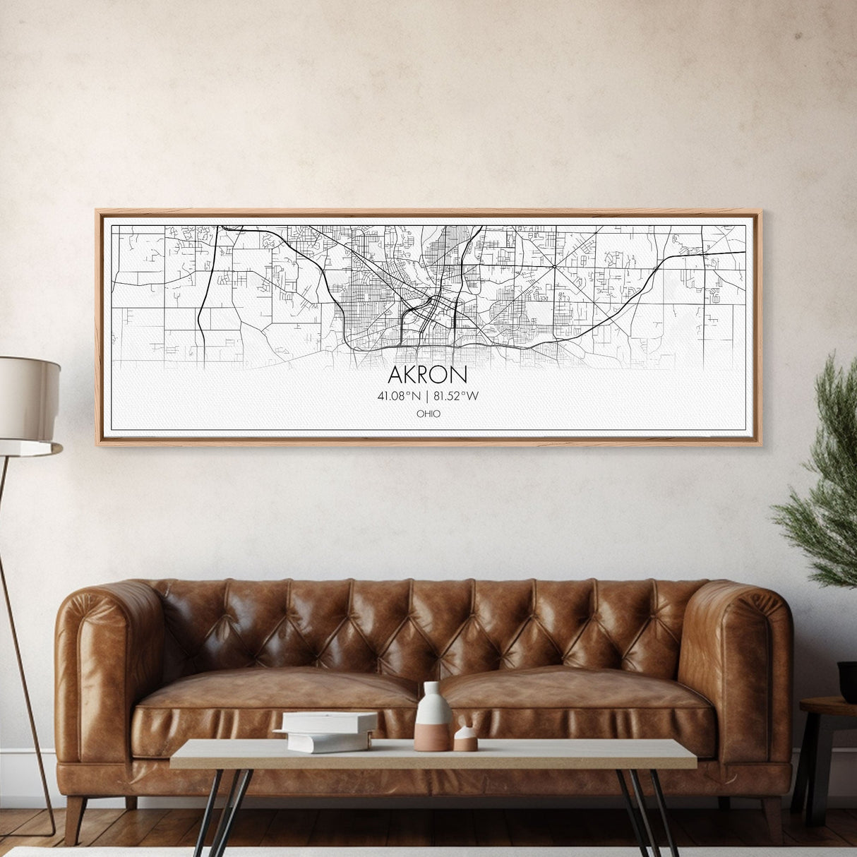 Panoramic Akron City Map, Ohio Art, Map Print, Minimalist Wall Art, Canvas Art, Housewarming Gift, Street Map Art, Closing Gift