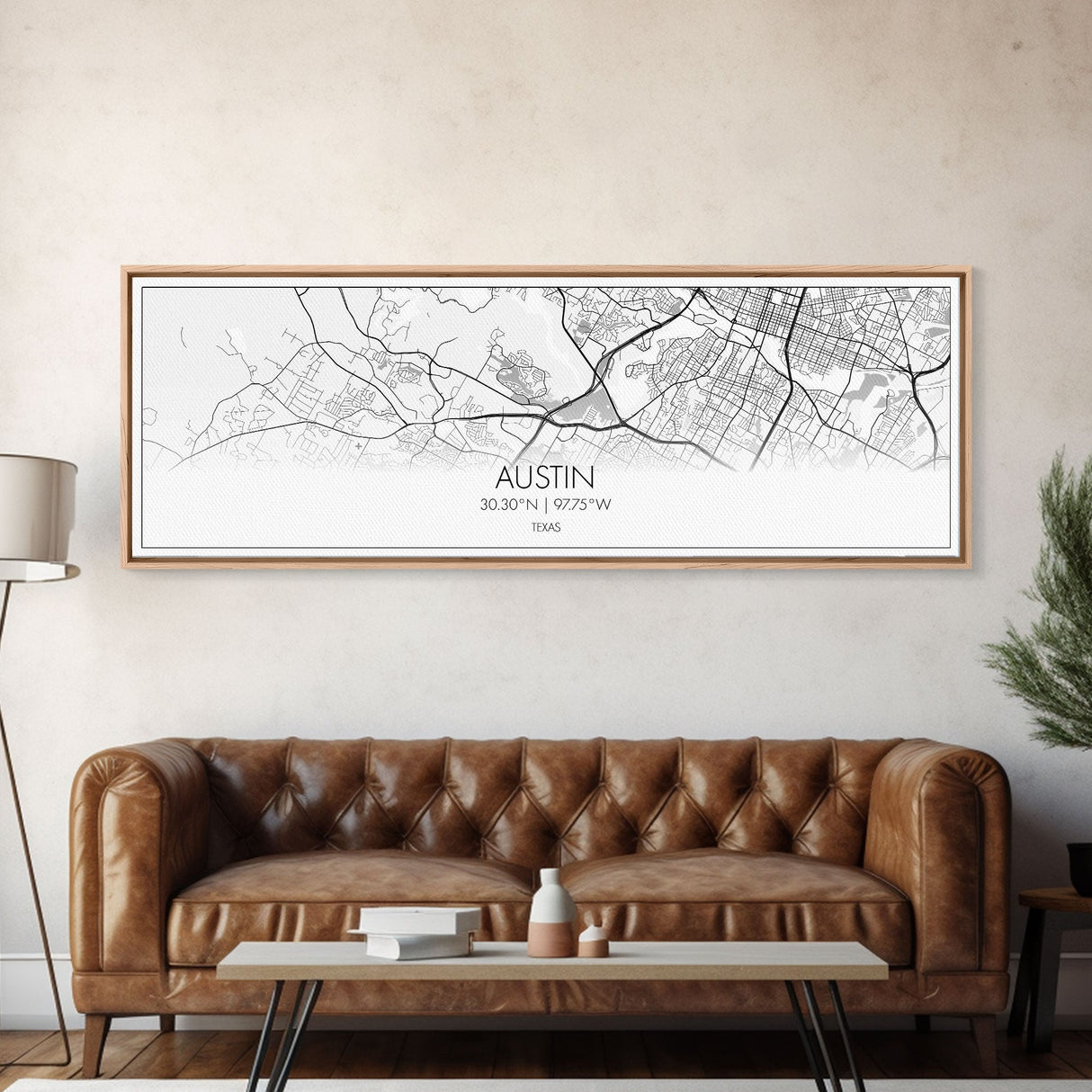 Panoramic Austin City Map, Texas Art, Map Print, Minimalist Wall Art, Canvas Art, Housewarming Gift, Street Map Art, Closing Gift