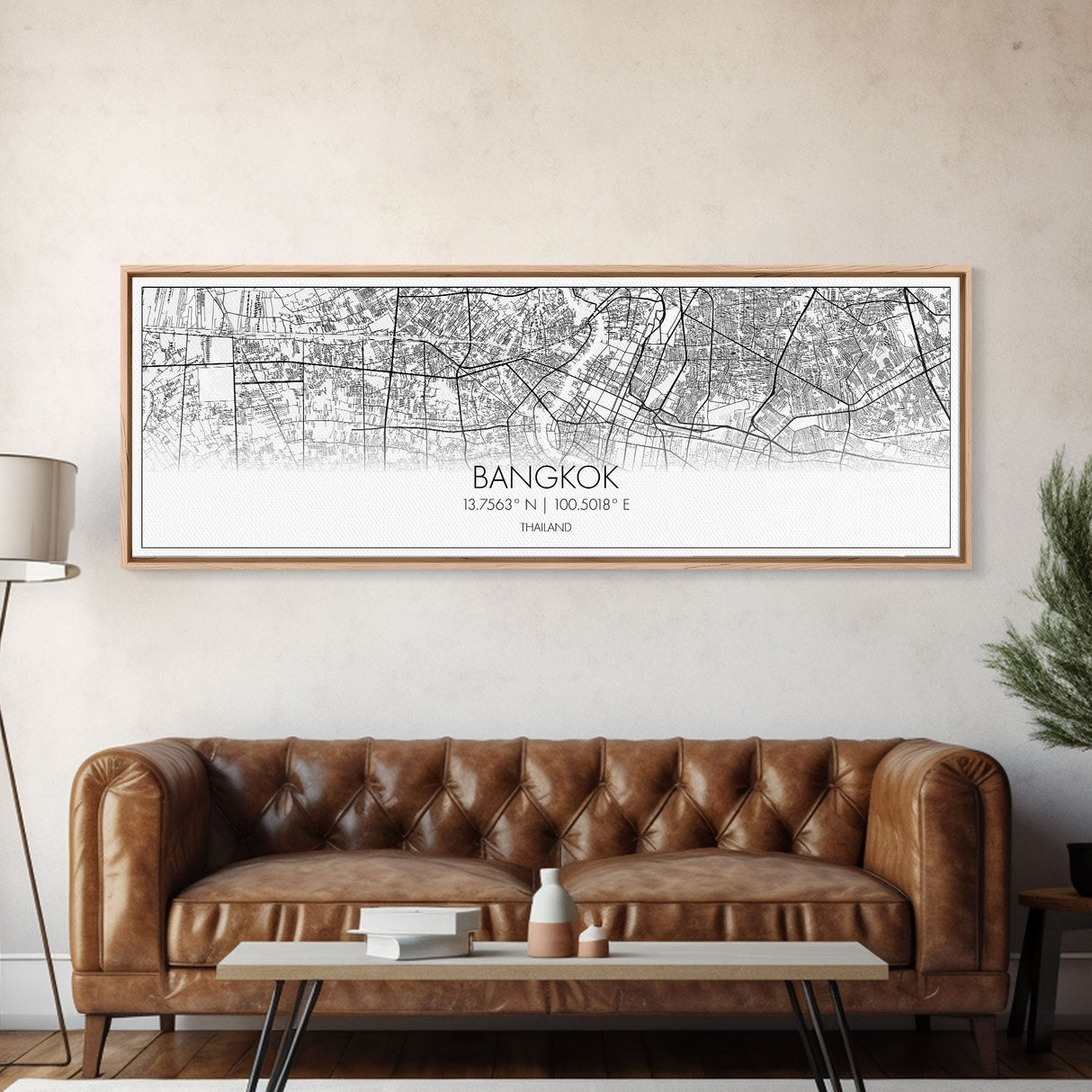 Panoramic Bangkok City Map, Thailand Art, Map Print, Minimalist Wall Art, Canvas Art, Housewarming Gift, Street Map Art, Closing Gift