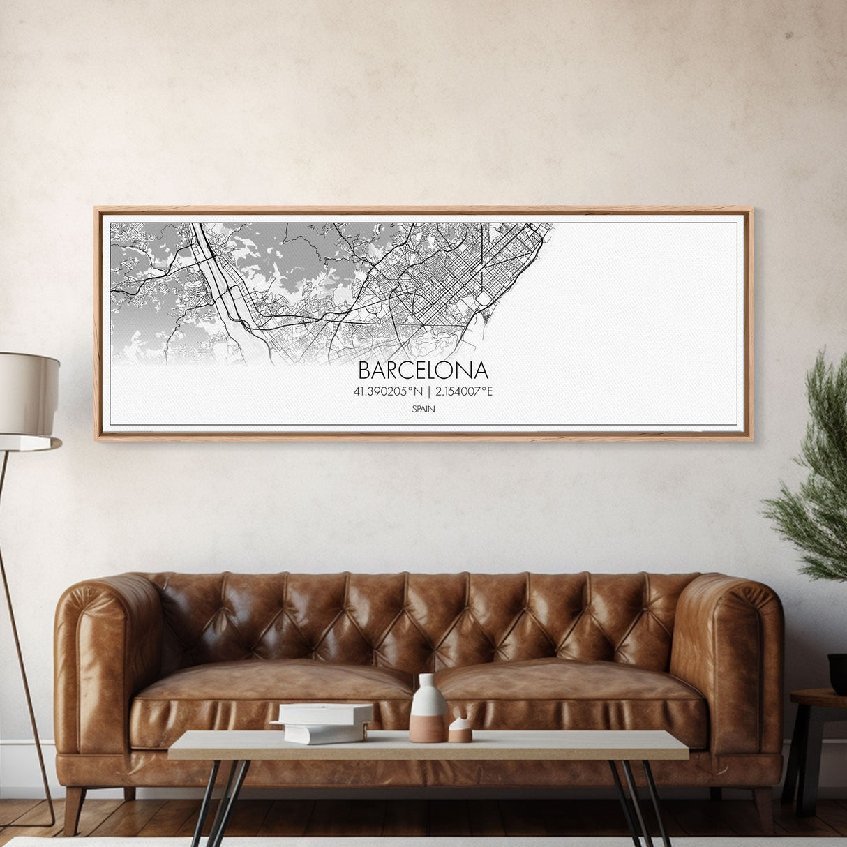 Panoramic Barcelona City Map, Spain Art, Map Print, Minimalist Wall Art, Canvas Art, Housewarming Gift, Street Map Art, Closing Gift