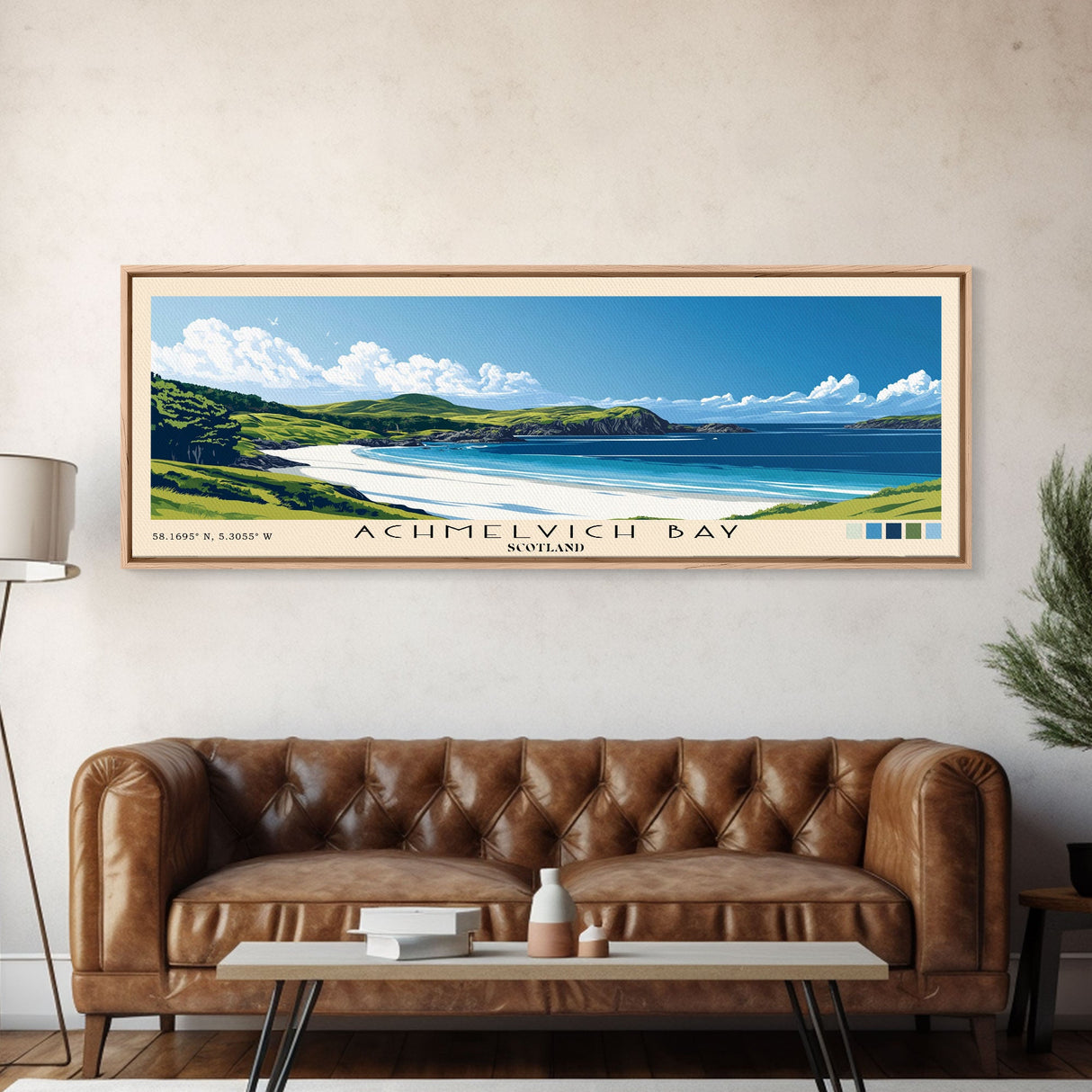 Achmelvich Bay, Scotland Panoramic Print, Vacation Gift, Scotland Wall Art, Beach Painting, Beach Decor, Large Wall Art, Wood Frame Art