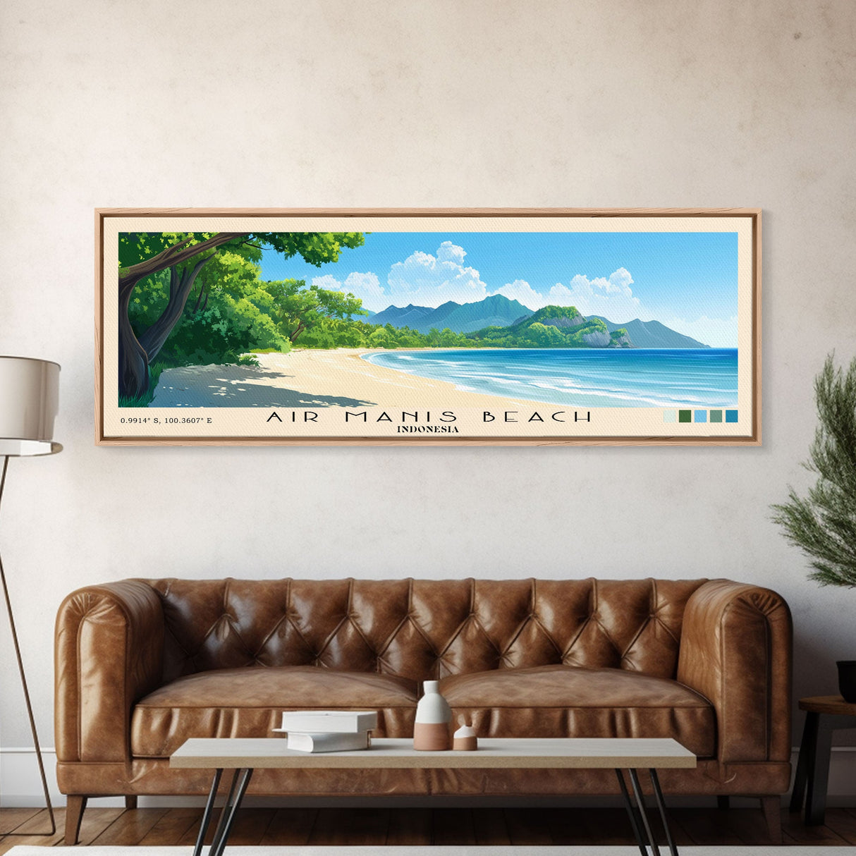 Air Manis Beach, Indonesia Panoramic Beach Print, Vacation Gift, Indonesia Wall Art, Framed Canvas Print, Framed Beach Painting