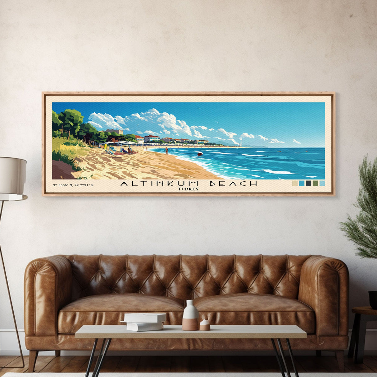 Altinkum Beach, Turkey Panoramic Beach Print, Vacation Gift, Turkey Wall Art, Beach Painting, Beach Decor, Beach Painting