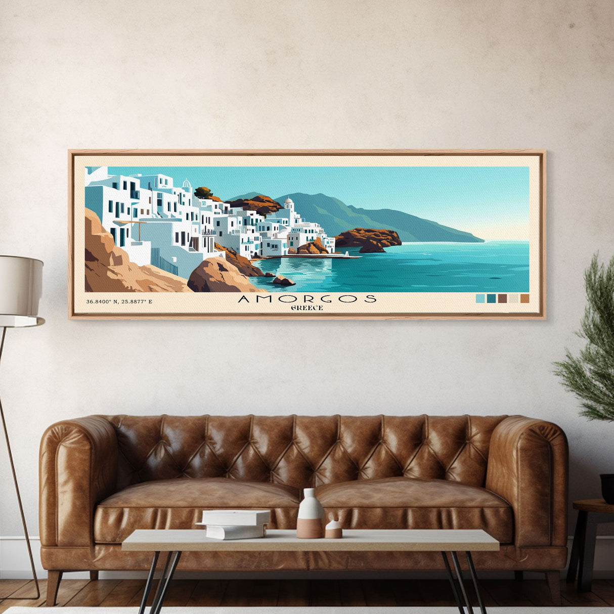 Amorgos, Greece Panoramic Print, Vacation Gift, Greece Wall Art, Beach Painting, Beach Decor, Large Wall Art, Wood Frame Art