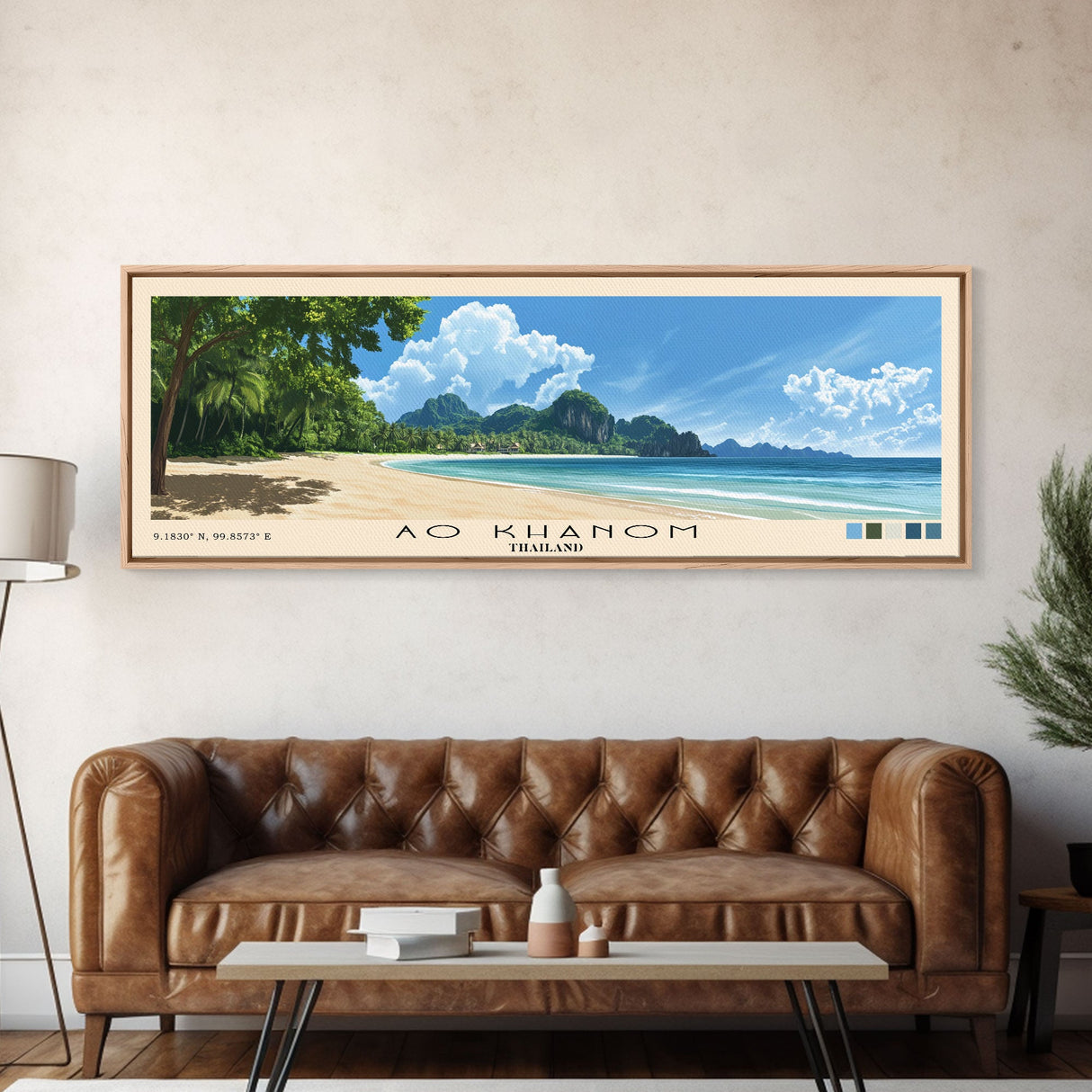 Ao Khanom, Thailand Panoramic Beach Print, Vacation Gift, Thailand Wall Art, Framed Canvas Print, Framed Beach Painting