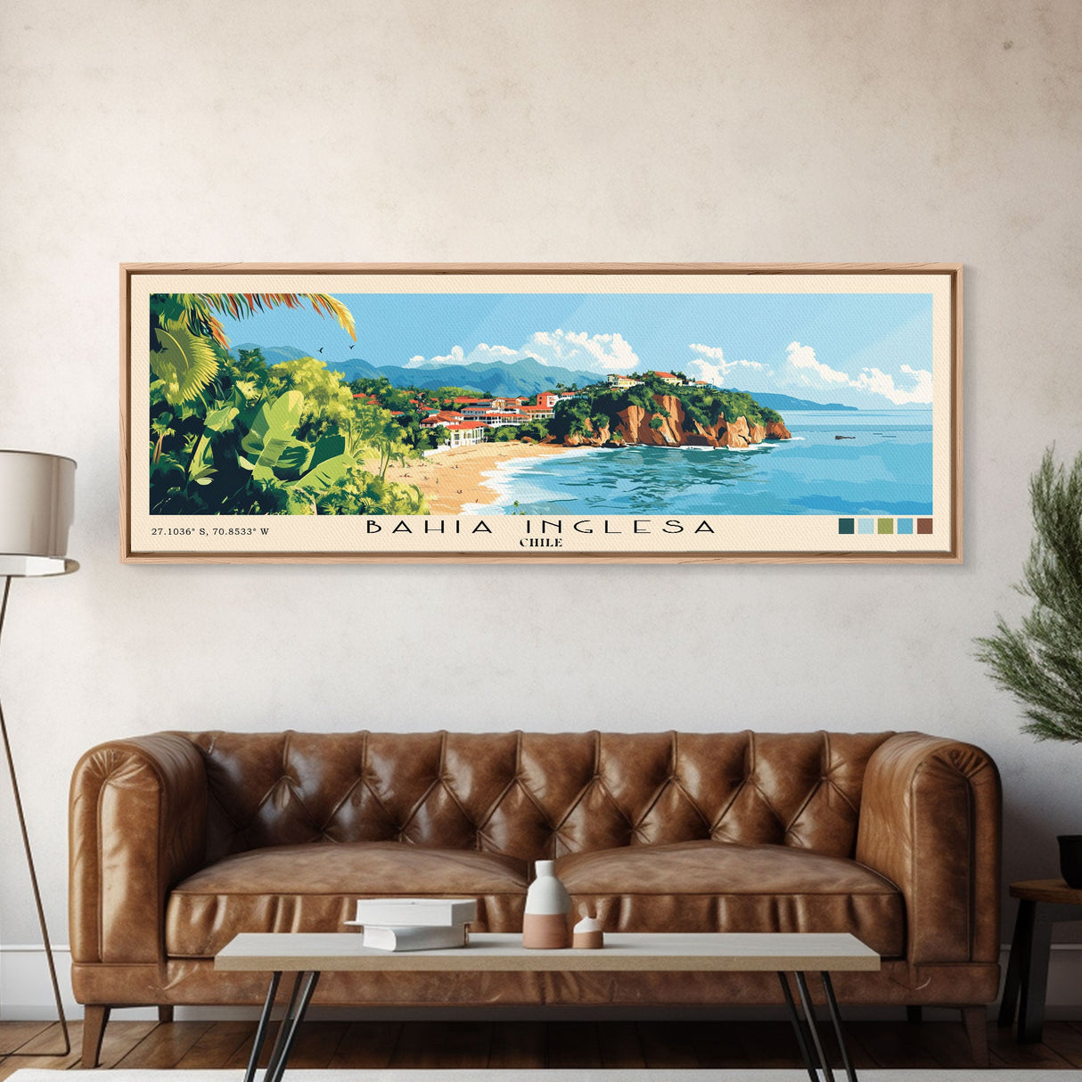 Bahia Inglesa, Chile Panoramic Beach Print, Vacation Gift, Chile Wall Art, Framed Canvas Print, Framed Beach Painting