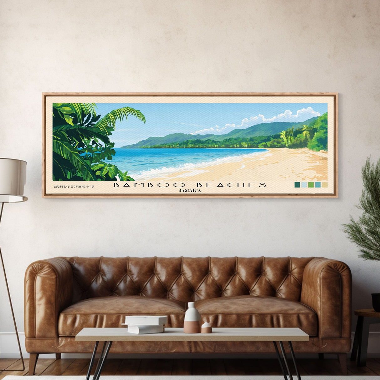 Bamboo Beaches, Jamaica Panoramic Print, Vacation Gift, Jamaica Wall Art, Beach Painting, Beach Decor, Large Wall Art, Wood Frame Art