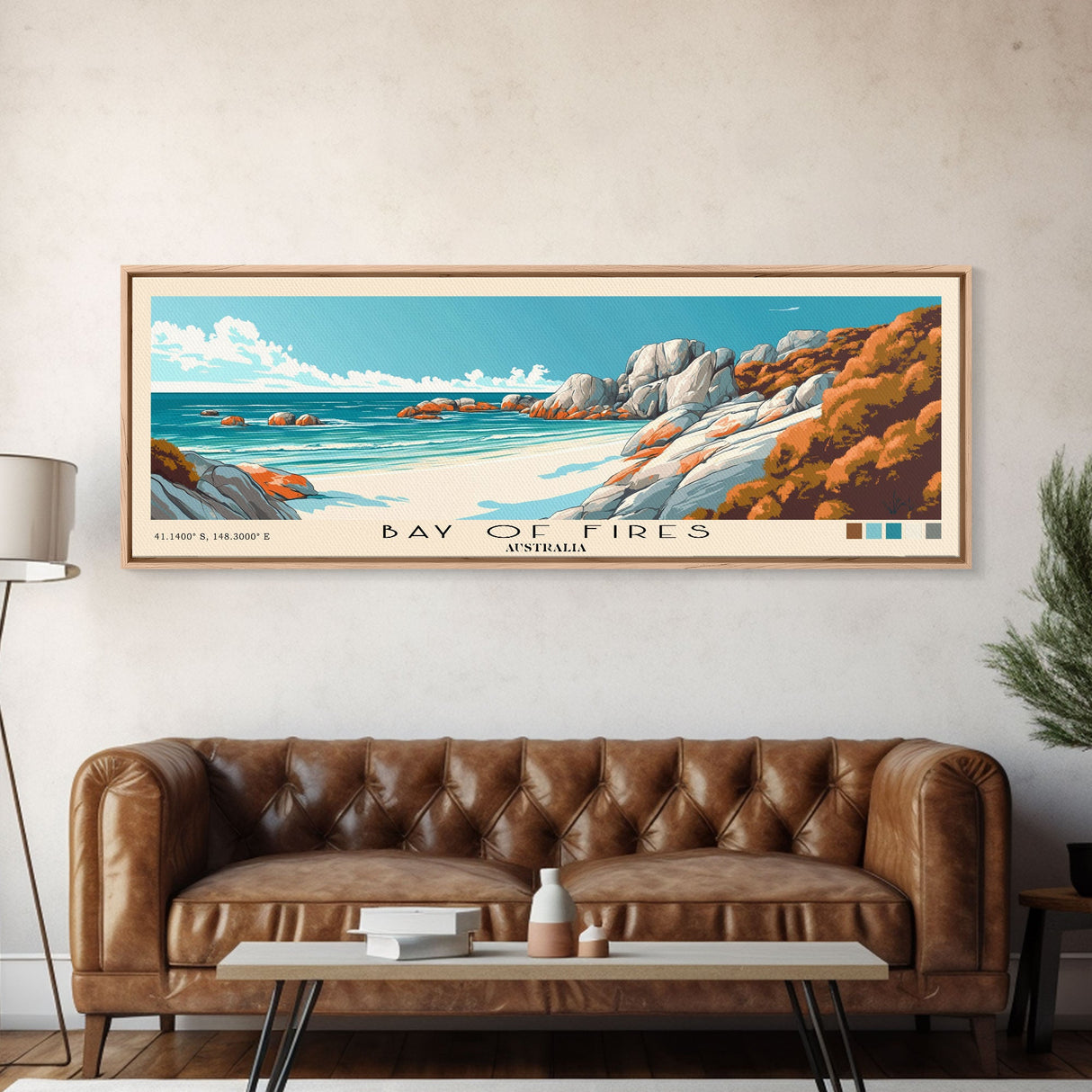 Bay of Fires, Australia Panoramic Print, Vacation Gift, Australia Wall Art, Beach Painting, Beach Decor, Large Wall Art, Wood Frame Art