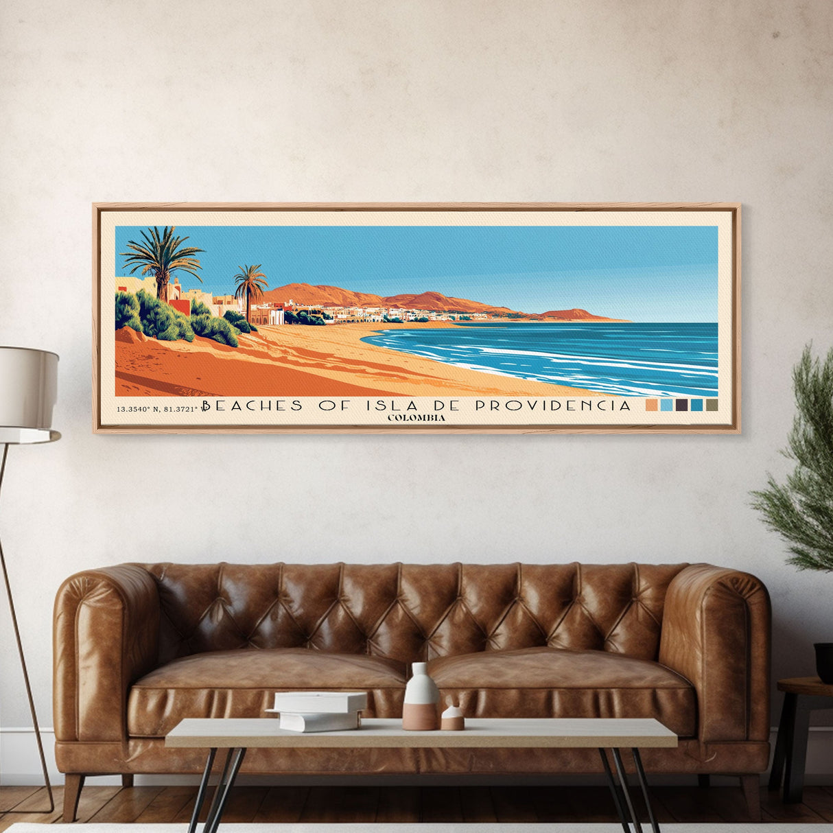 Beaches of Isla de Providencia, Colombia Panoramic Print, Vacation Gift, Colombia Wall Art, Beach Painting, Beach Decor, Large Wall Art, Wood Frame Art