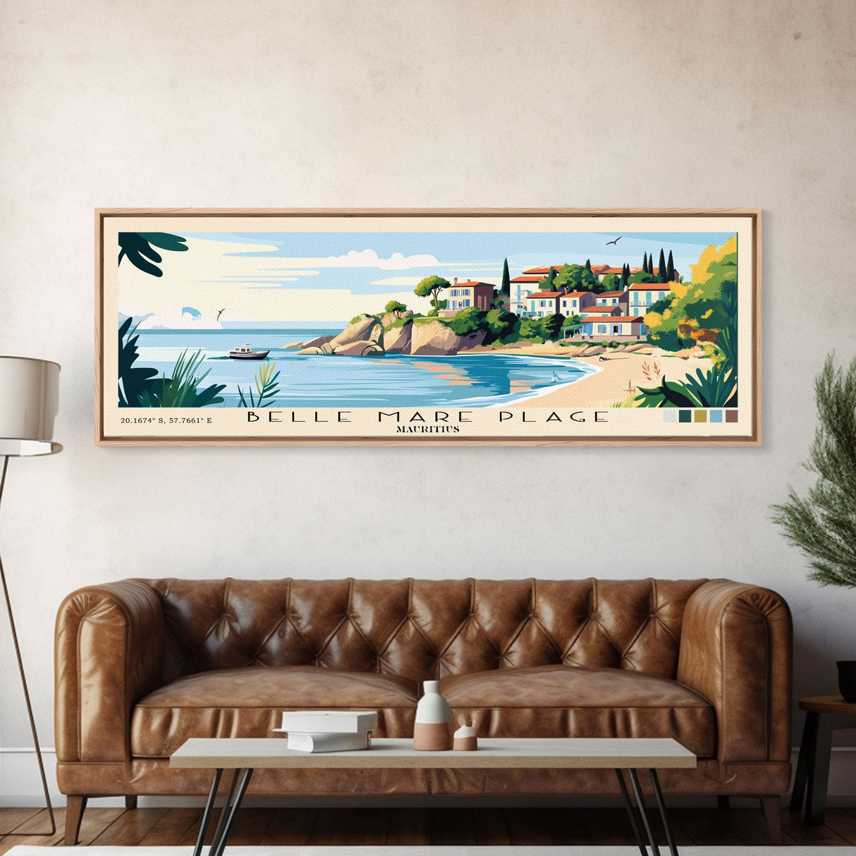 Belle Mare Plage, Mauritius Panoramic Beach Print, Vacation Gift, Mauritius Wall Art, Framed Canvas Print, Framed Beach Painting