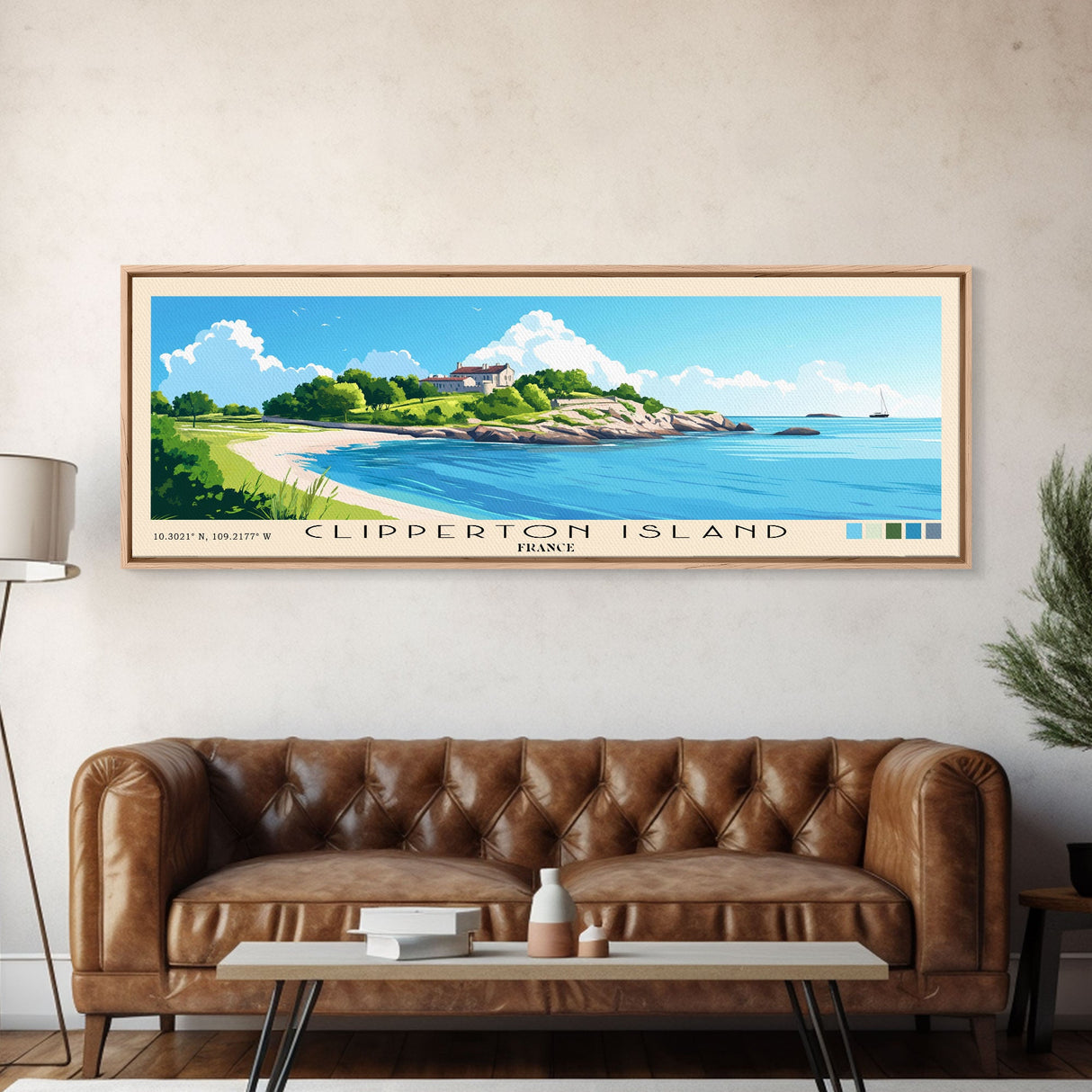 Clipperton Island, France Panoramic Print, Vacation Gift, France Wall Art, Beach Painting, Beach Decor, Large Wall Art, Wood Frame Art