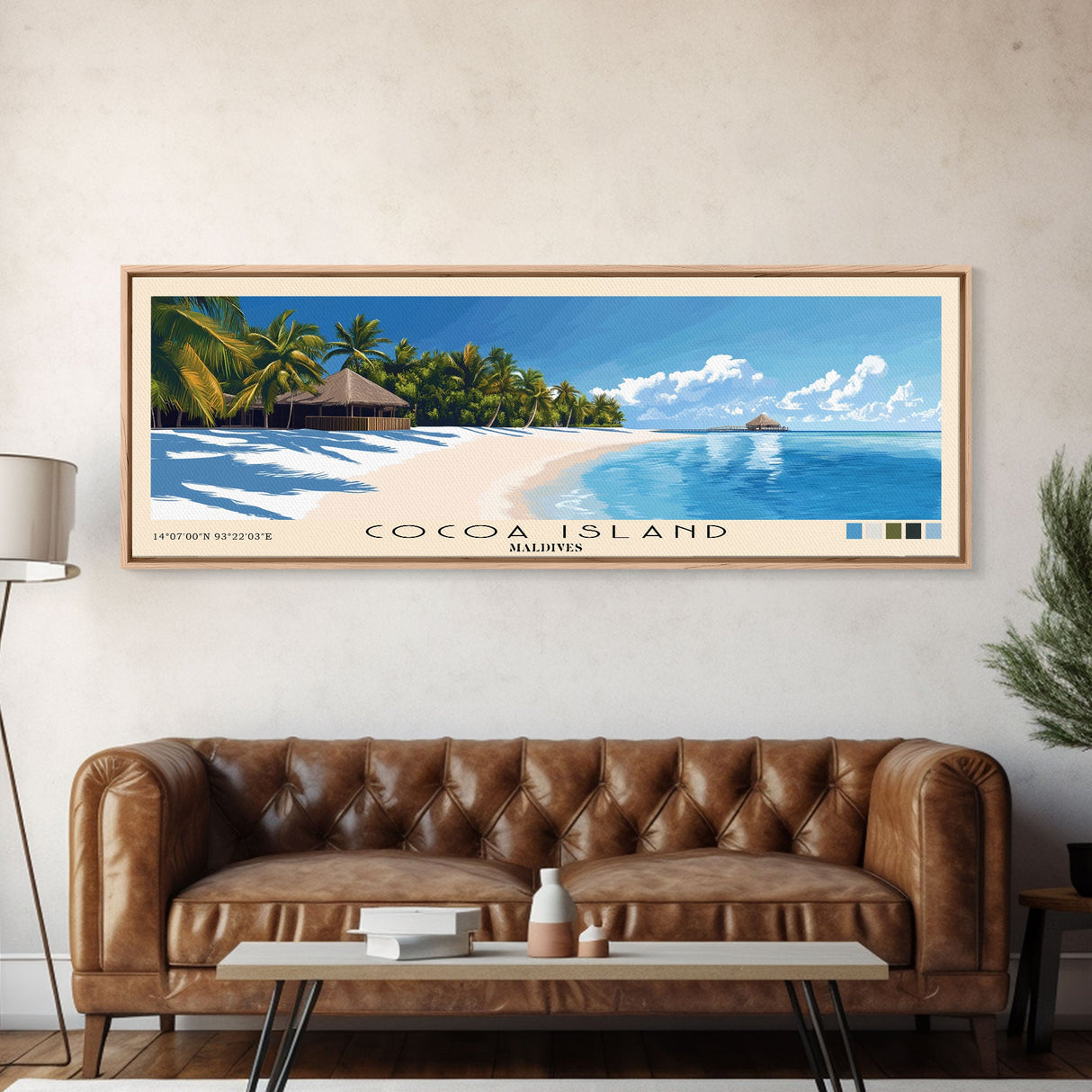 Cocoa Island, Maldives Panoramic Print, Vacation Gift, Maldives Wall Art, Beach Painting, Beach Decor, Large Wall Art, Wood Frame Art