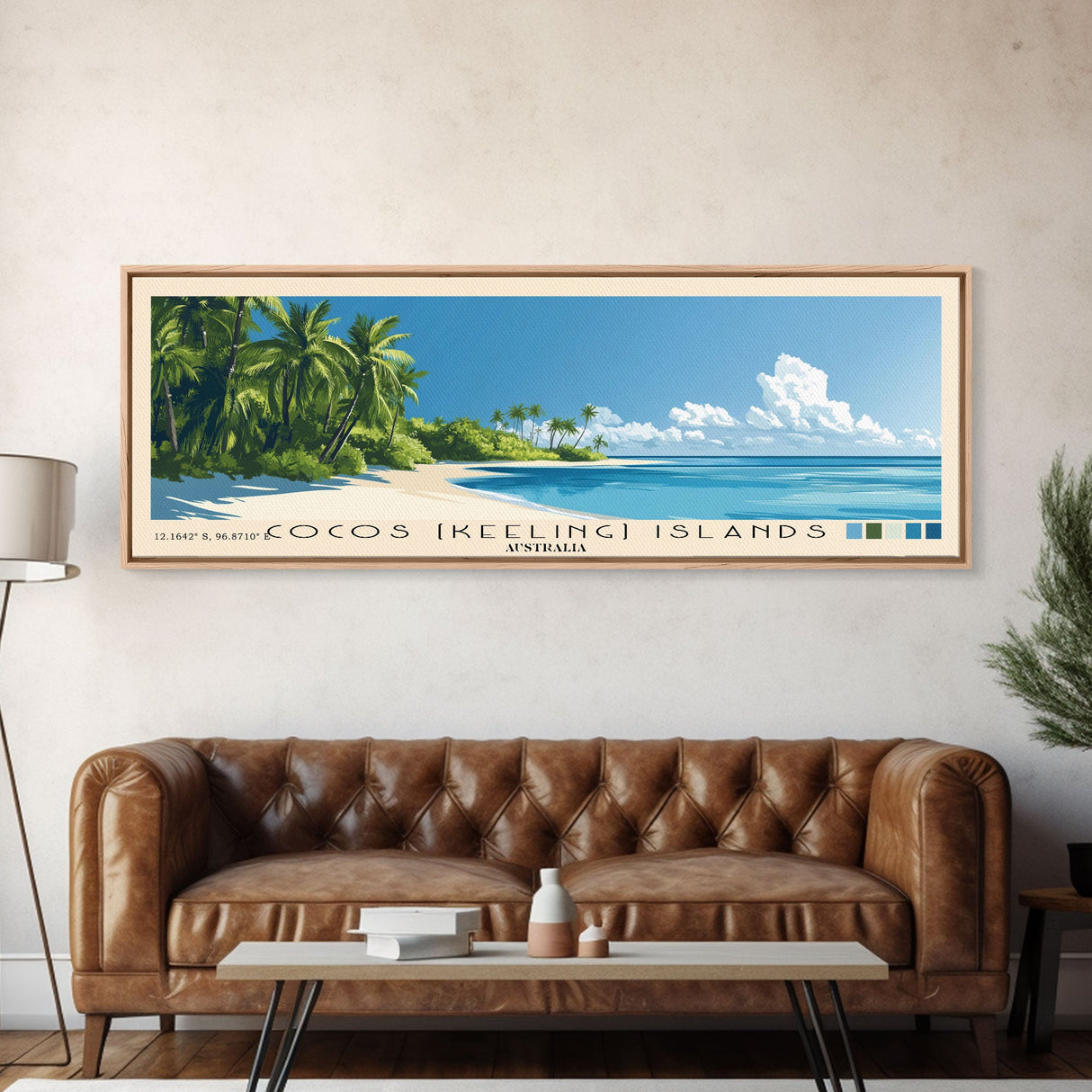 Cocos (Keeling) Islands, Australia Panoramic Beach Print, Vacation Gift, Australia Wall Art, Framed Canvas Print, Framed Beach Painting