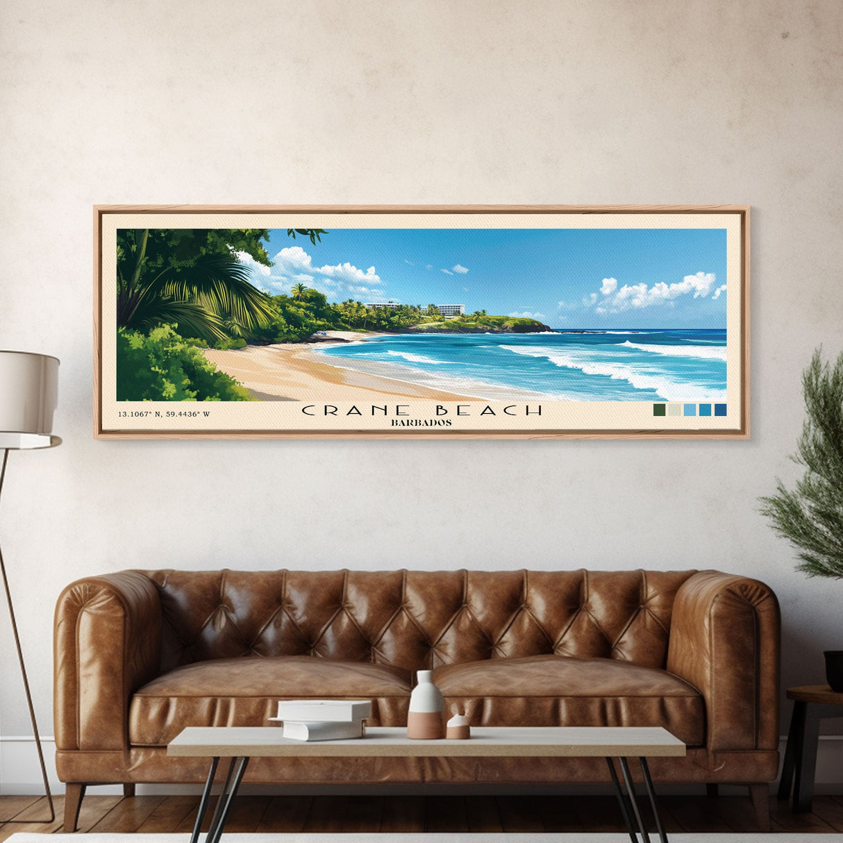 Crane Beach, Barbados Panoramic Beach Print, Vacation Gift, Barbados Wall Art, Beach Painting, Beach Decor, Beach Painting