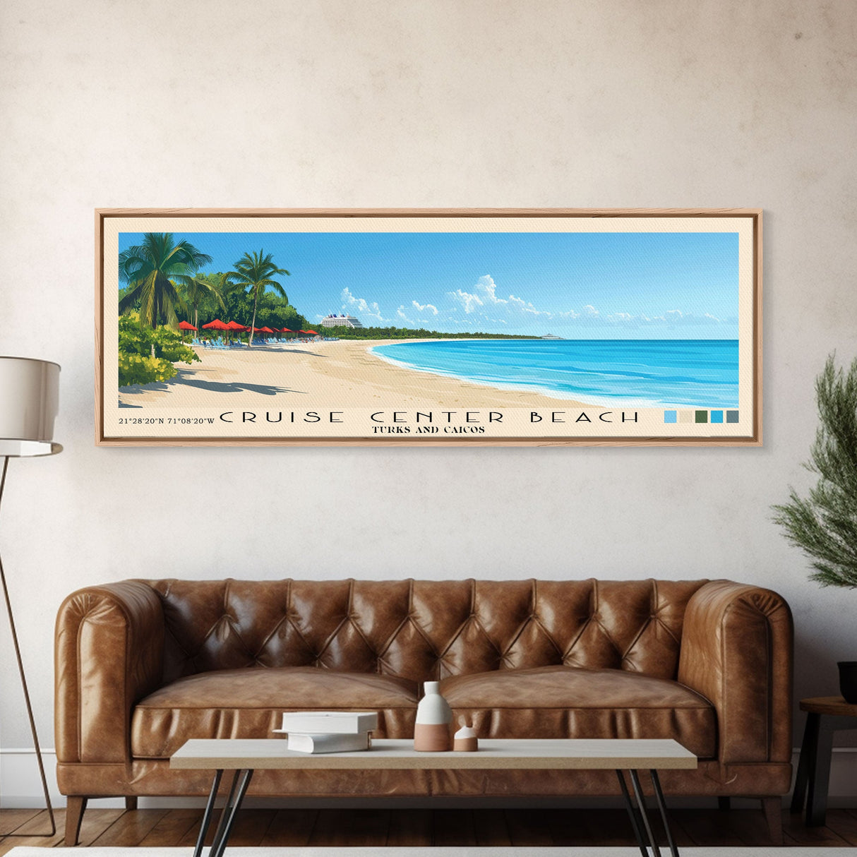 Cruise Center Beach, Turks and Caicos Panoramic Print, Vacation Gift, Turks and Caicos Wall Art, Beach Painting, Beach Decor, Beach Or Lakehouse Art