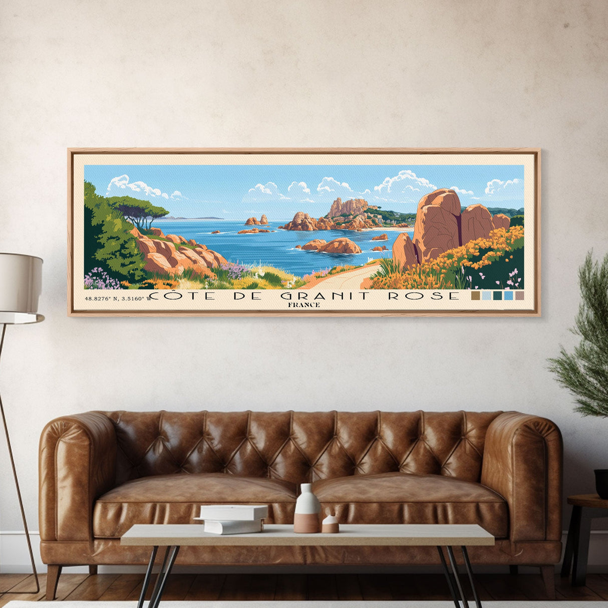 Côte de Granit Rose, France Panoramic Beach Print, Vacation Gift, France Wall Art, Beach Painting, Beach Decor, Beach Painting