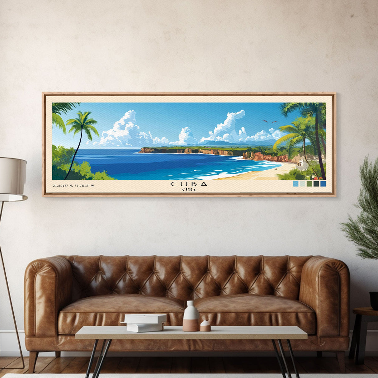 Cuba, Cuba Panoramic Beach Print, Vacation Gift, Cuba Wall Art, Beach Painting, Beach Decor, Beach Painting