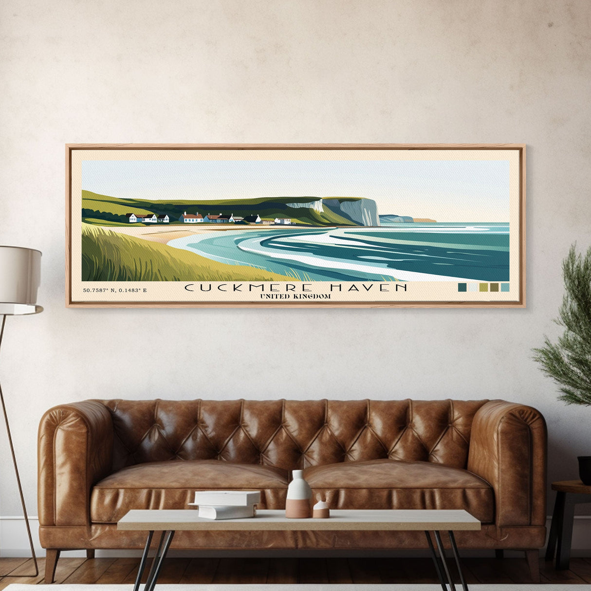 Cuckmere Haven, United Kingdom Panoramic Beach Print, Vacation Gift, United Kingdom Wall Art, Framed Canvas Print, Framed Beach Painting