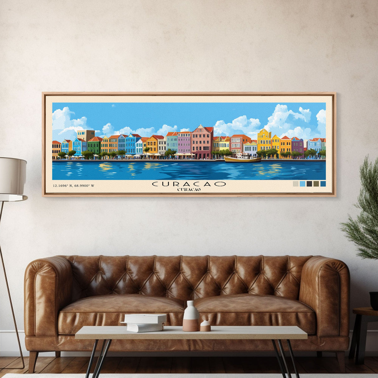 Curacao, Curacao Panoramic Print, Vacation Gift, Curacao Wall Art, Beach Painting, Beach Decor, Beach Or Lakehouse Art