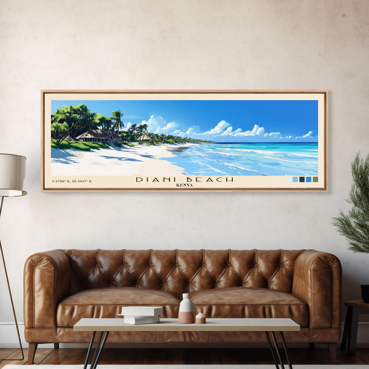 Diani Beach, Kenya Panoramic Beach Print, Vacation Gift, Kenya Wall Art, Framed Canvas Print, Framed Beach Painting