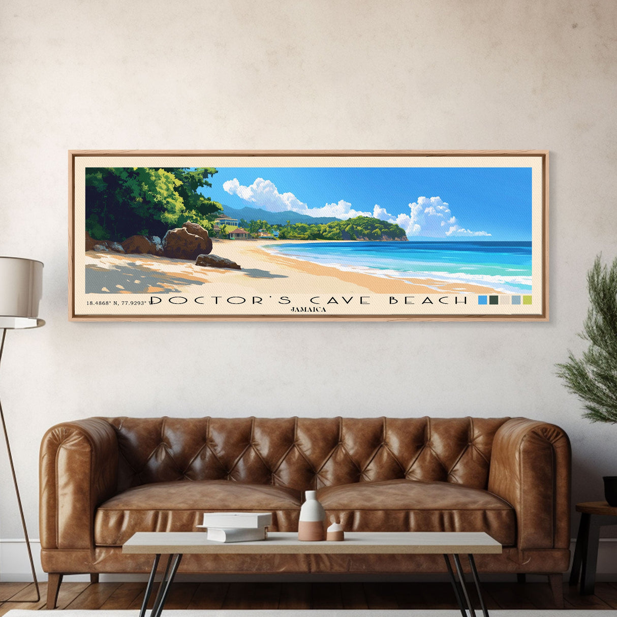 Doctor’s Cave Beach, Jamaica Panoramic Print, Vacation Gift, Jamaica Wall Art, Beach Painting, Beach Decor, Large Wall Art, Wood Frame Art