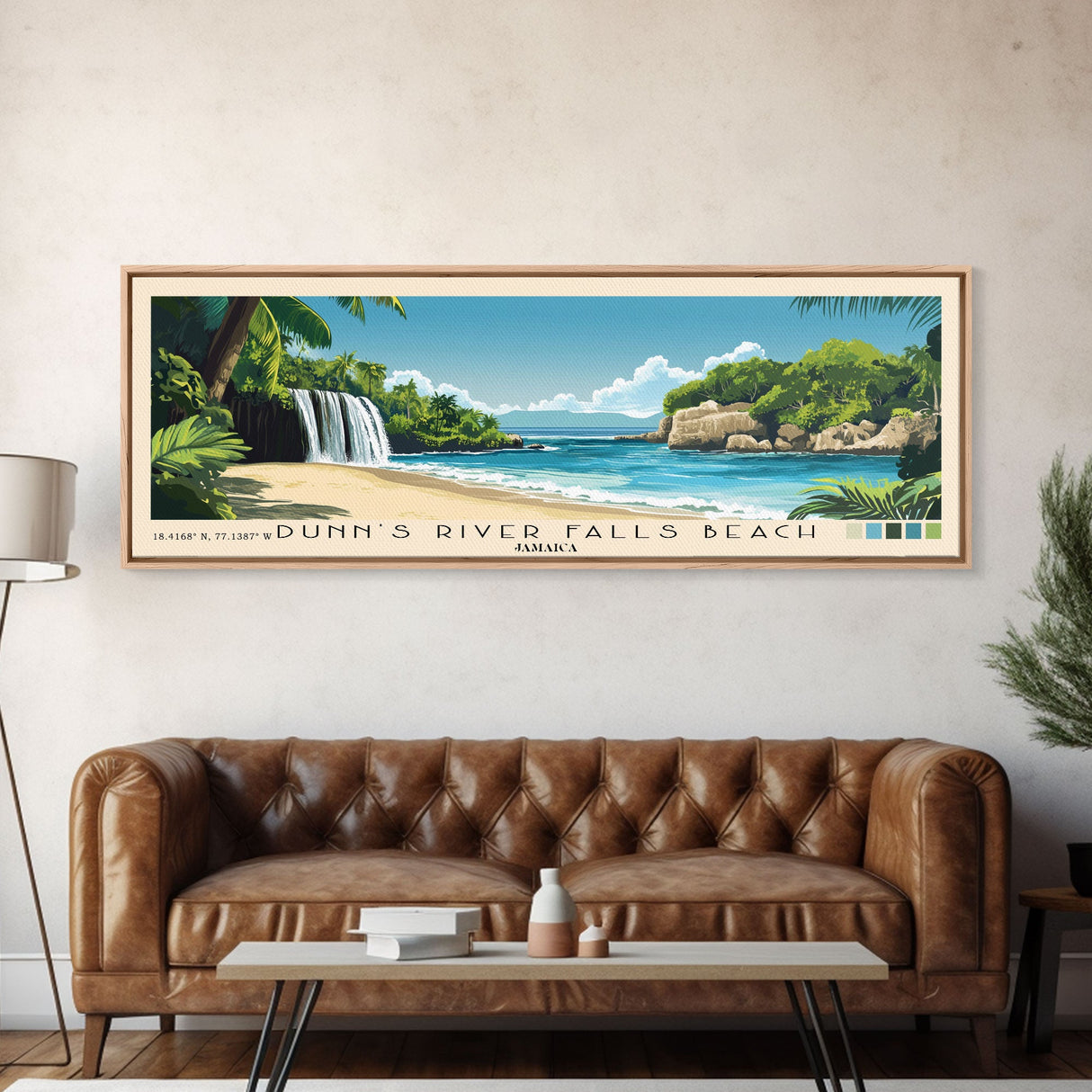 Dunn’s River Falls Beach, Jamaica Panoramic Beach Print, Vacation Gift, Jamaica Wall Art, Beach Painting, Beach Decor, Beach Painting