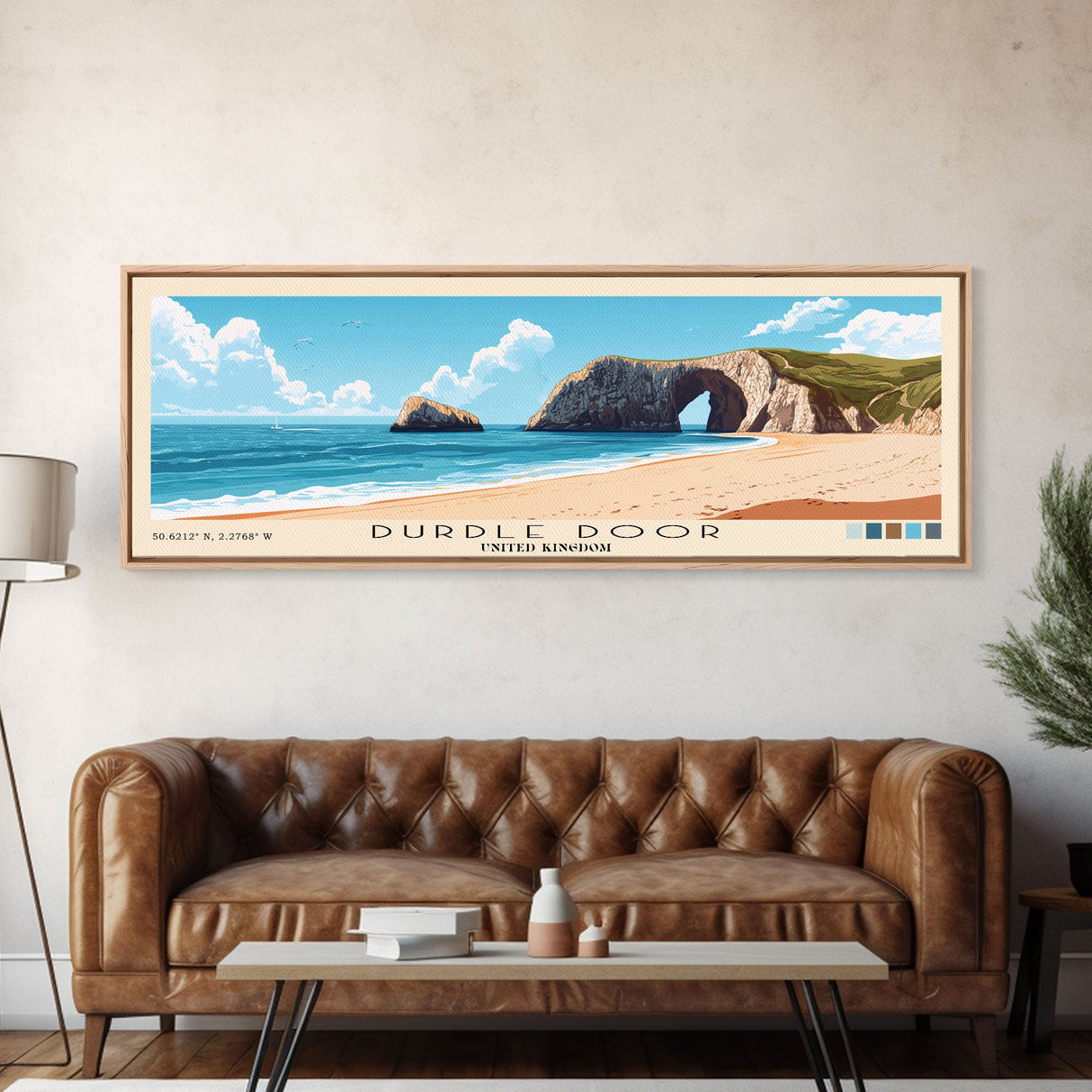 Durdle Door, United Kingdom Panoramic Beach Print, Vacation Gift, United Kingdom Wall Art, Framed Canvas Print, Framed Beach Painting