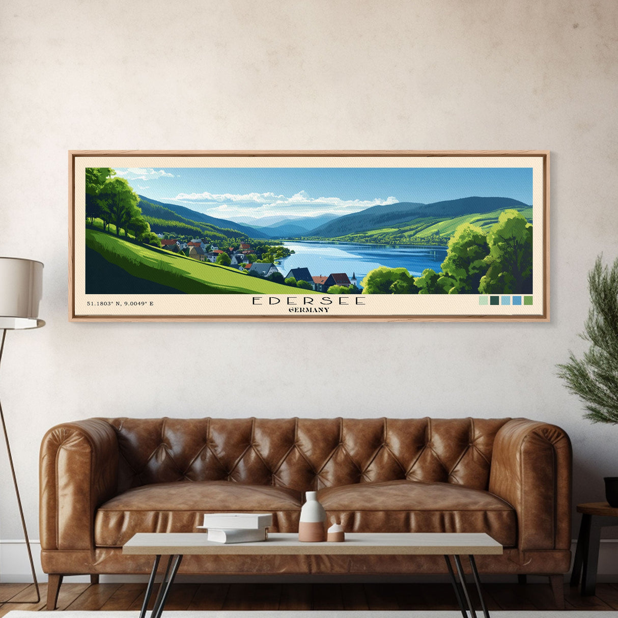 Edersee, Germany Panoramic Print, Vacation Gift, Germany Wall Art, Beach Painting, Beach Decor, Large Wall Art, Wood Frame Art