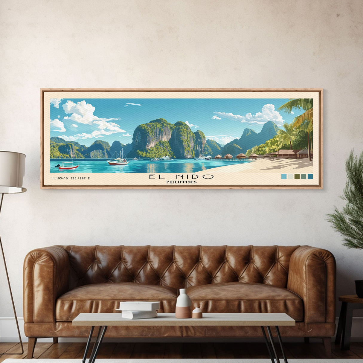 El Nido, Philippines Panoramic Print, Vacation Gift, Philippines Wall Art, Beach Painting, Beach Decor, Large Wall Art, Wood Frame Art