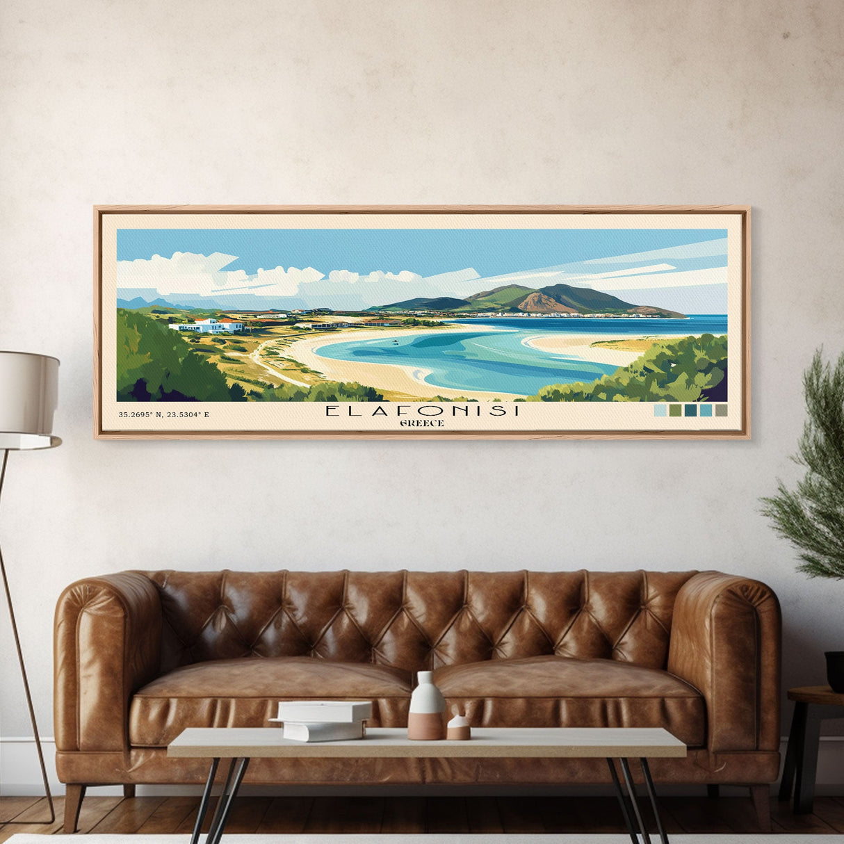 Elafonisi, Greece Panoramic Beach Print, Vacation Gift, Greece Wall Art, Framed Canvas Print, Framed Beach Painting