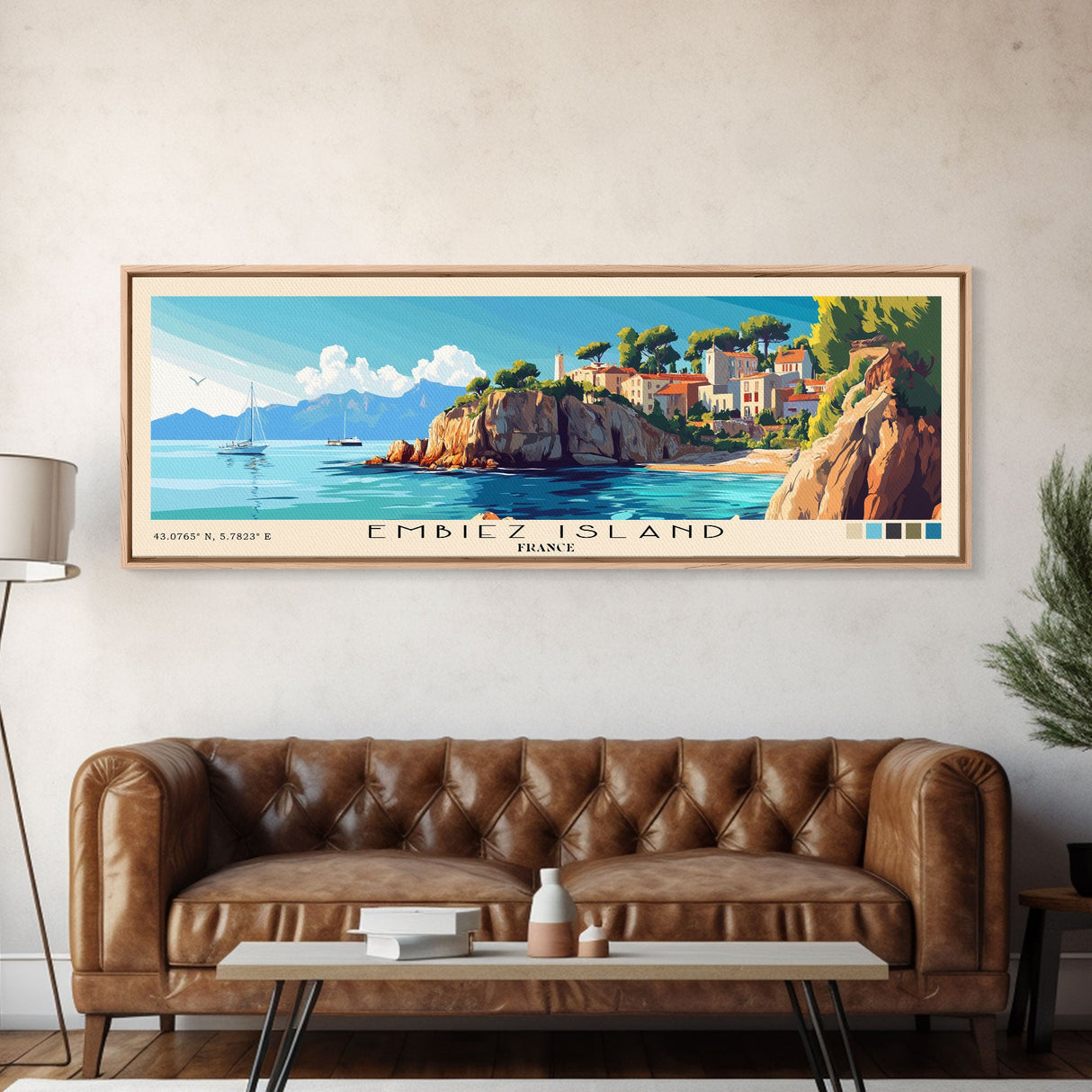 Embiez Island, France Panoramic Print, Vacation Gift, France Wall Art, Beach Painting, Beach Decor, Large Wall Art, Wood Frame Art